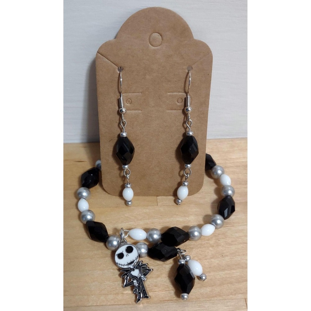 Jack Skellington Nightmare Before Christmas Jewelry Set Bracelet and Earrings